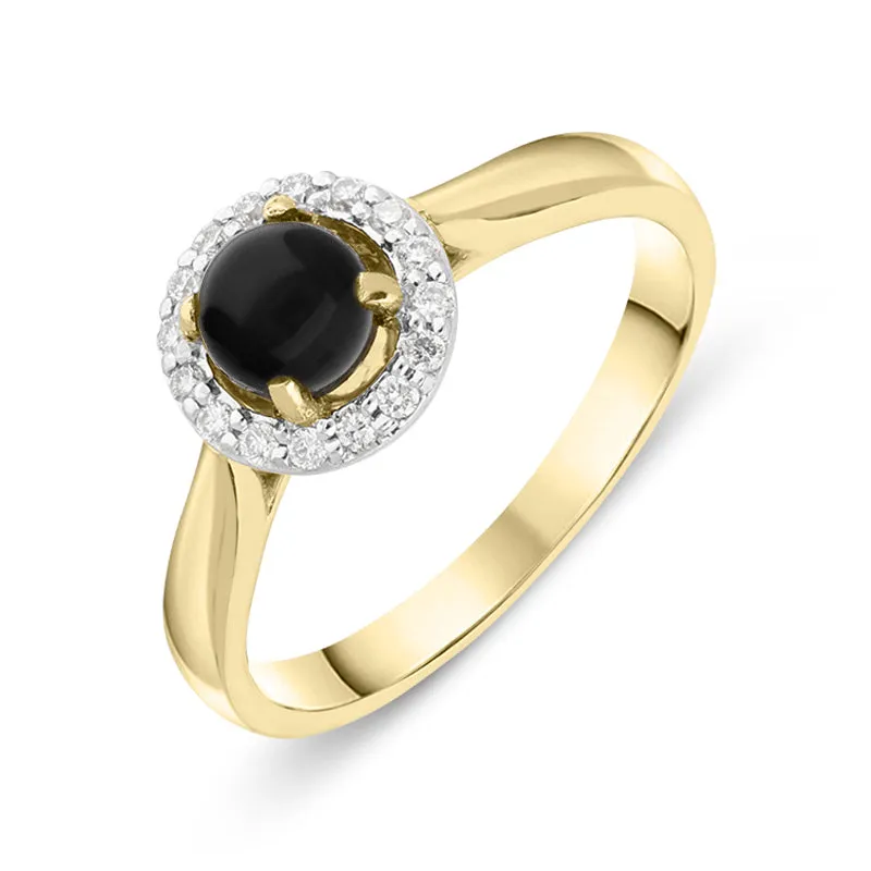 18ct Yellow Gold Whitby Jet 0.12ct Diamond Round Cluster Ring