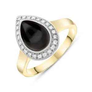 18ct Yellow Gold Whitby Jet 0.13ct Diamond Pear Shaped Ring
