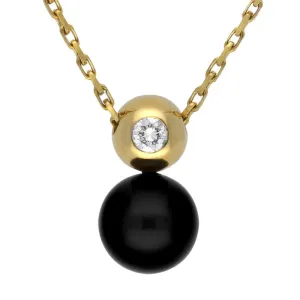 18ct Yellow Gold Whitby Jet 0.15ct Diamond Bead Necklace D