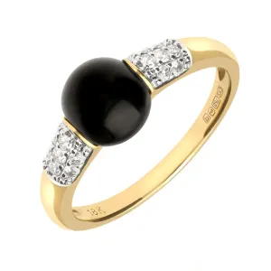 18ct Yellow Gold Whitby Jet 0.18ct Diamond Round Pave Shoulder Ring