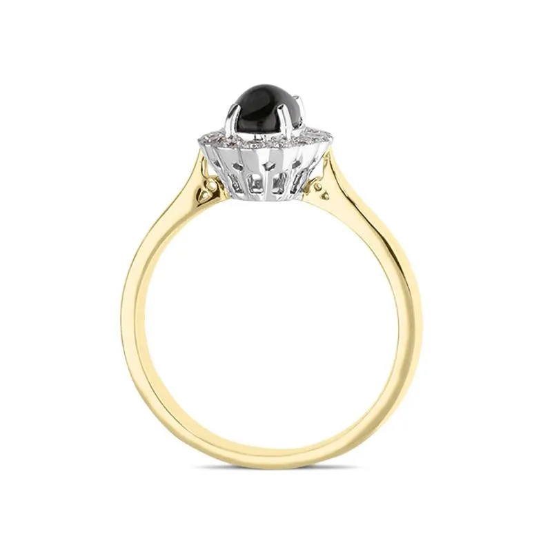 18ct Yellow Gold Whitby Jet 0.22ct Diamond Oval Ring