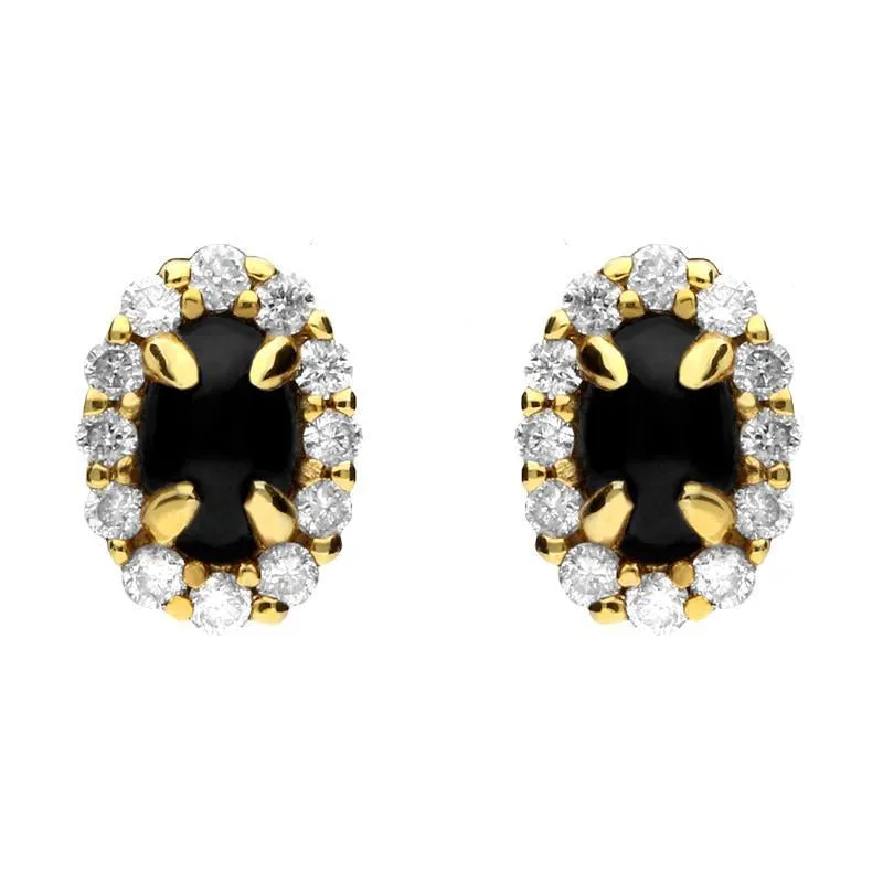 18ct Yellow Gold Whitby Jet 0.23ct Diamond Oval Earrings D