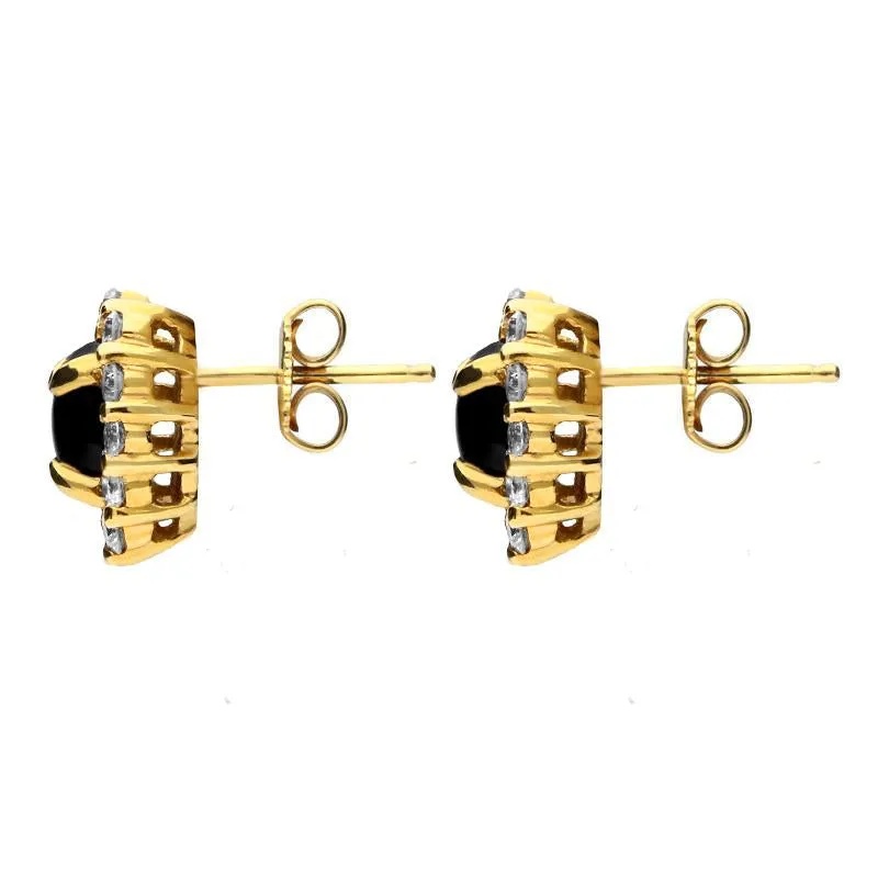 18ct Yellow Gold Whitby Jet 0.23ct Diamond Oval Earrings D