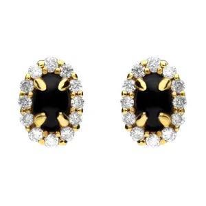 18ct Yellow Gold Whitby Jet 0.23ct Diamond Oval Earrings D
