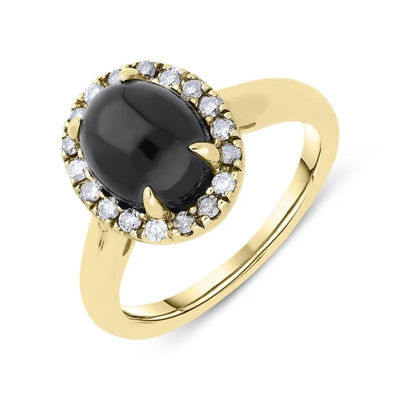 18ct Yellow Gold Whitby Jet 0.23ct Diamond Oval Ring