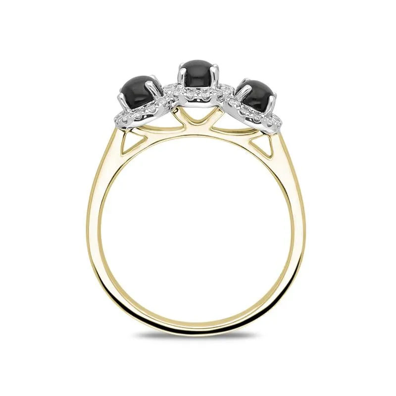 18ct Yellow Gold Whitby Jet 0.24ct Diamond 3 Stone Ring