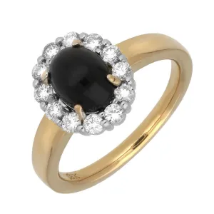 18ct Yellow Gold Whitby Jet 0.41ct Diamond Oval Claw Cluster Ring