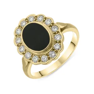 18ct Yellow Gold Whitby Jet 0.42ct Diamond Oval Ring