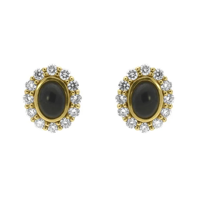 18ct Yellow Gold Whitby Jet 0.96ct Diamond Large Oval Stud Earrings