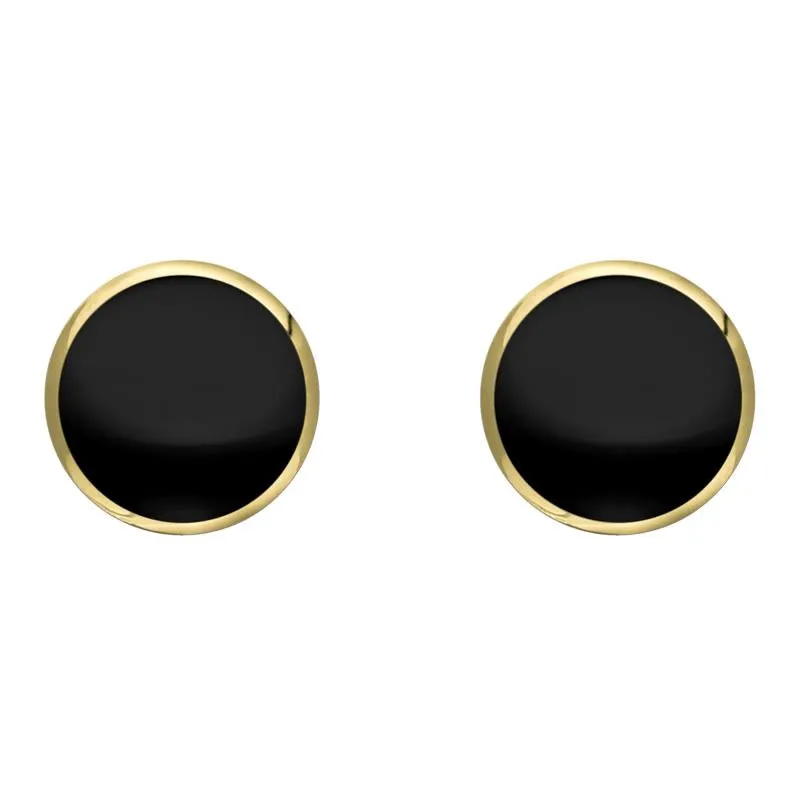 18ct Yellow Gold Whitby Jet 8mm Classic Large Round Stud Earrings