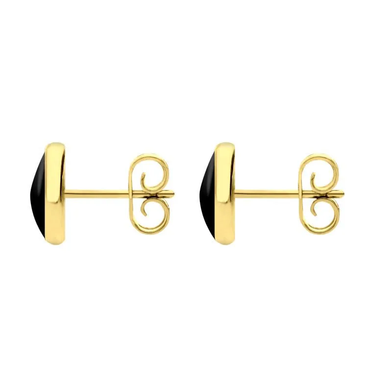 18ct Yellow Gold Whitby Jet 8mm Classic Large Round Stud Earrings