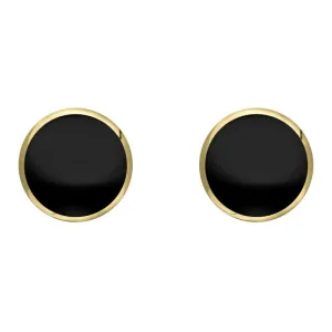 18ct Yellow Gold Whitby Jet 8mm Classic Large Round Stud Earrings