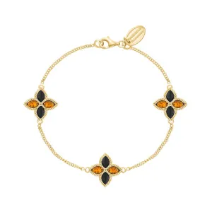 18ct Yellow Gold Whitby Jet And Amber Eden Marquise Flower Bracelet