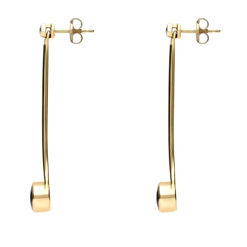 18ct Yellow Gold Whitby Jet and Diamond Long Drop Earrings