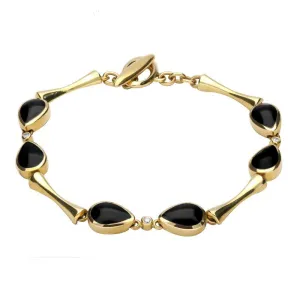 18ct Yellow Gold Whitby Jet and Diamond Six Stone Pear Bracelet