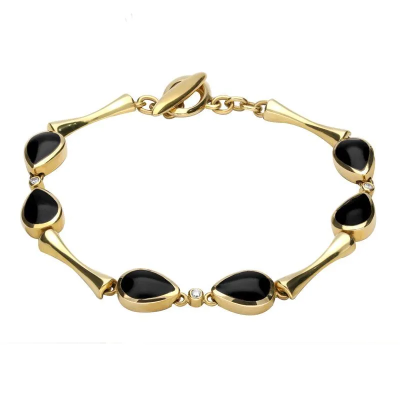 18ct Yellow Gold Whitby Jet and Diamond Six Stone Pear Bracelet