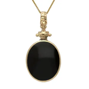 18ct Yellow Gold Whitby Jet Blue John Double Sided Oval Fob Necklace