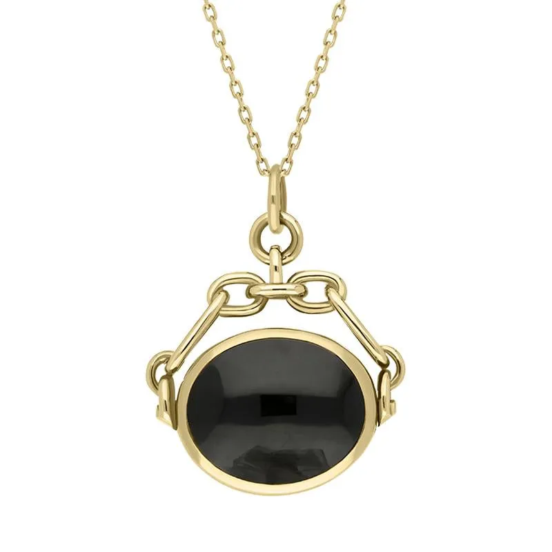 18ct Yellow Gold Whitby Jet Blue John Double Sided Swivel Fob Necklace