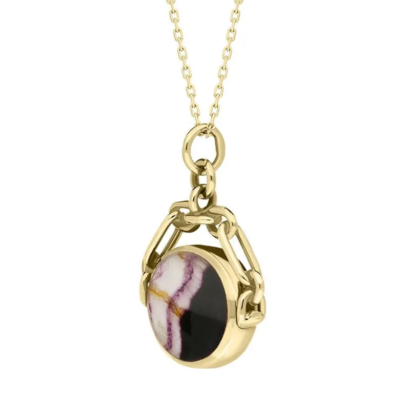 18ct Yellow Gold Whitby Jet Blue John Double Sided Swivel Fob Necklace