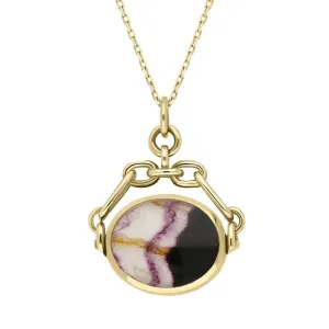 18ct Yellow Gold Whitby Jet Blue John Double Sided Swivel Fob Necklace