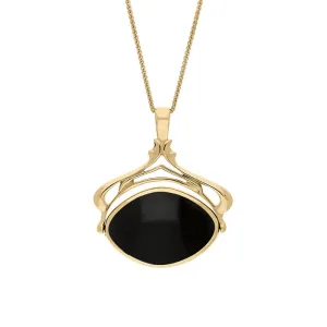 18ct Yellow Gold Whitby Jet Blue John Marquise Swivel Fob Necklace