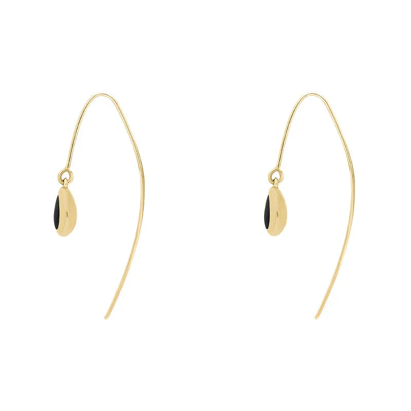 18ct Yellow Gold Whitby Jet Cross Disc Drop Earrings