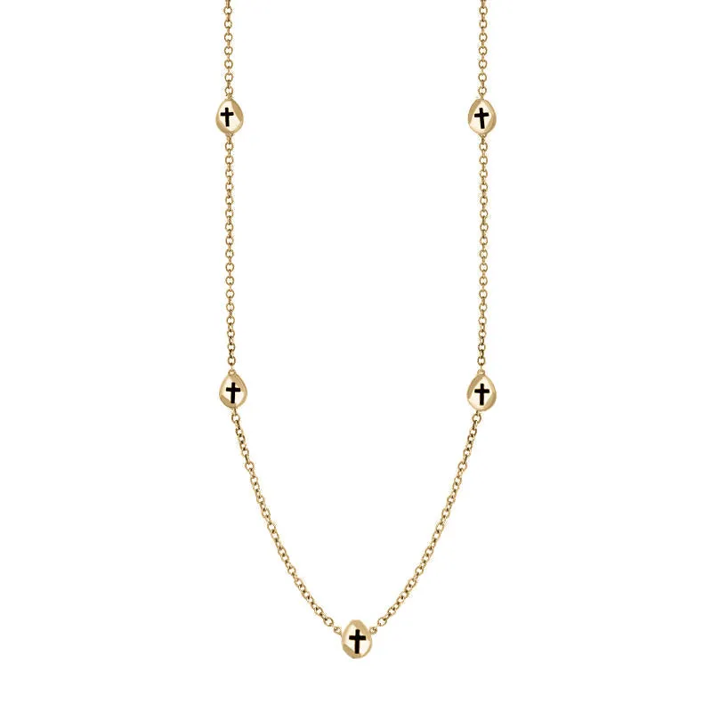 18ct Yellow Gold Whitby Jet Cross Link Disc Chain Necklace