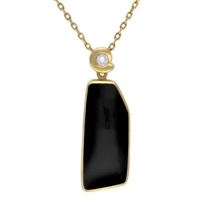 18ct Yellow Gold Whitby Jet Diamond Abstract Rectangle Necklace D