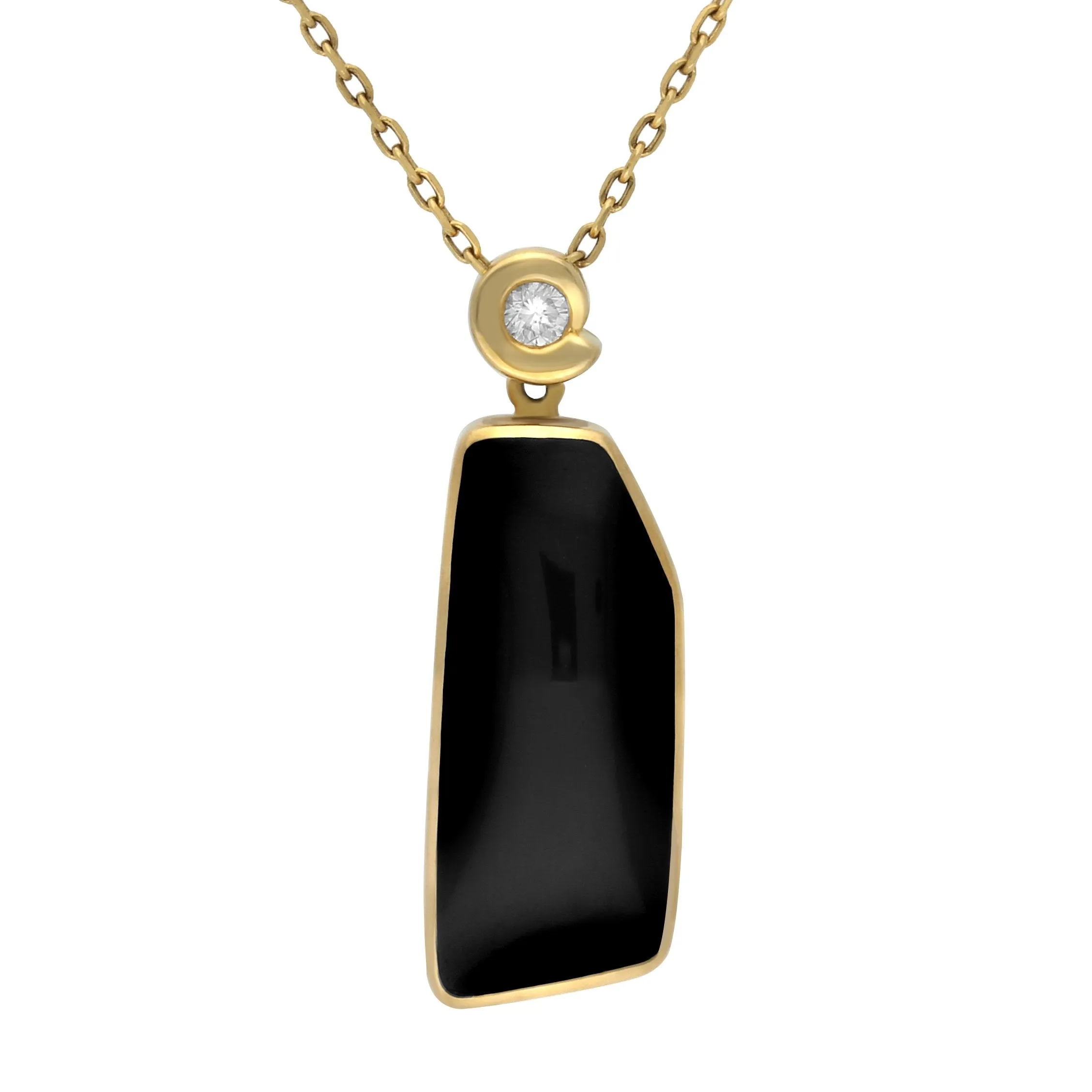 18ct Yellow Gold Whitby Jet Diamond Abstract Rectangle Necklace D