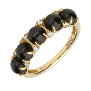 18ct Yellow Gold Whitby Jet Diamond Five Stone Half Eternity Ring