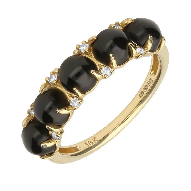 18ct Yellow Gold Whitby Jet Diamond Five Stone Half Eternity Ring