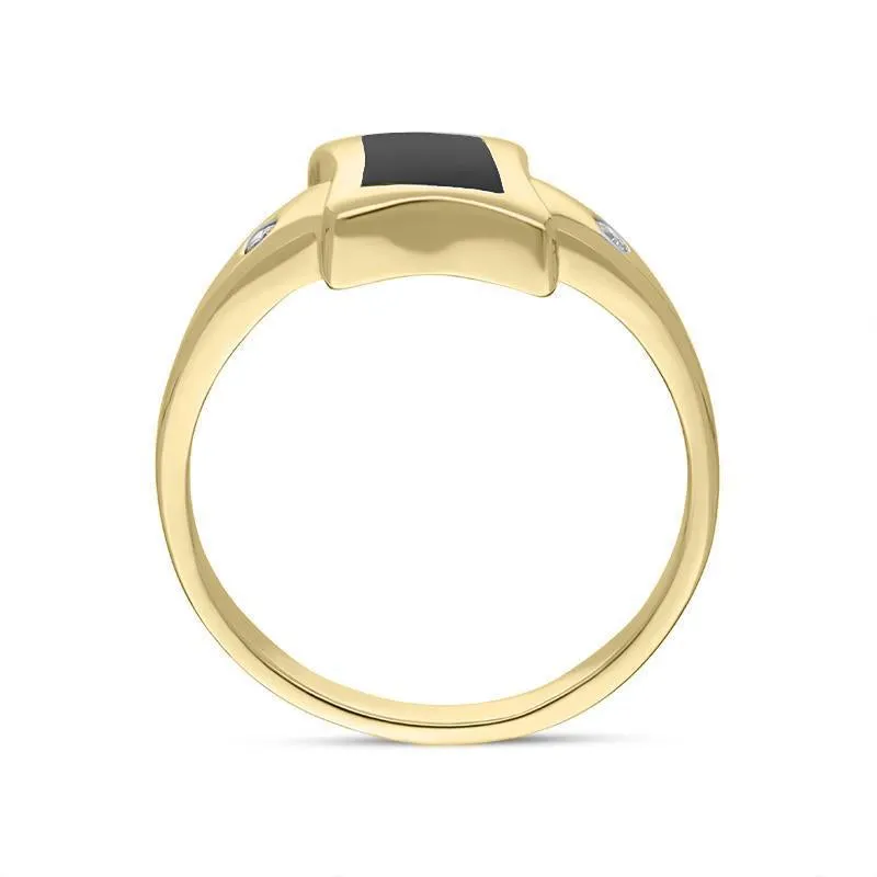 18ct Yellow Gold Whitby Jet Diamond Freeform Square Shaped Ring