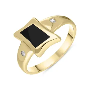 18ct Yellow Gold Whitby Jet Diamond Freeform Square Shaped Ring