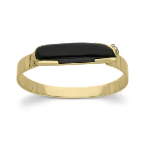 18ct Yellow Gold Whitby Jet Diamond Hinged Slim Bangle