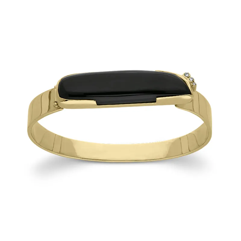 18ct Yellow Gold Whitby Jet Diamond Hinged Slim Bangle