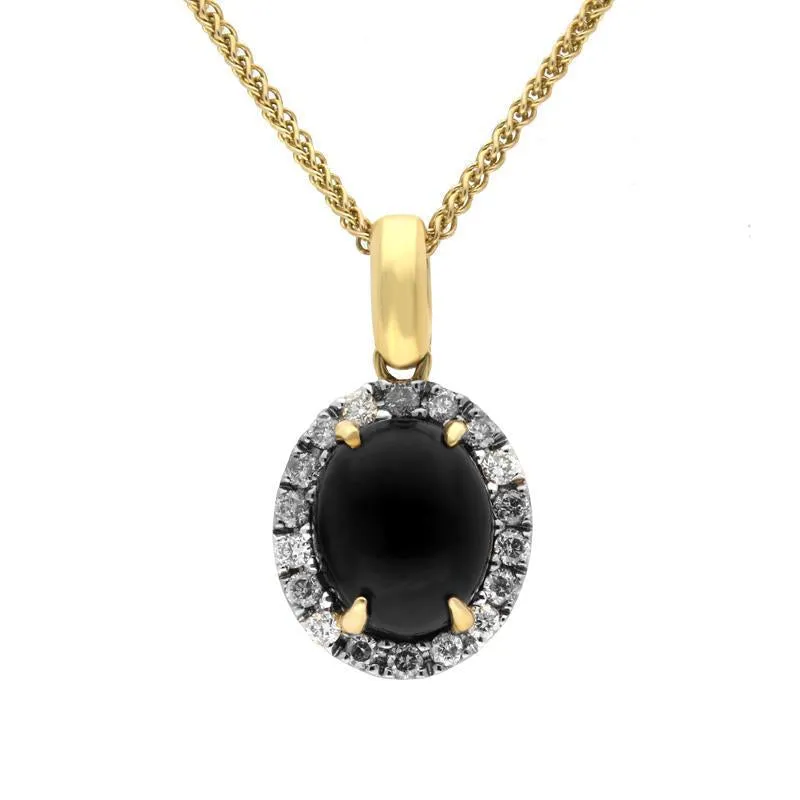 18ct Yellow Gold Whitby Jet Diamond Oval Claw Set Necklace