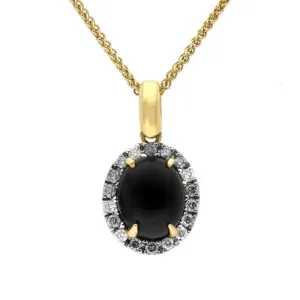 18ct Yellow Gold Whitby Jet Diamond Oval Claw Set Necklace