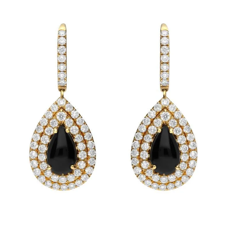 18ct Yellow Gold Whitby Jet Diamond Pear Drop Earrings