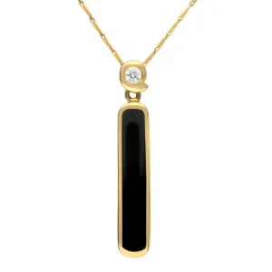 18ct Yellow Gold Whitby Jet Diamond Slim Oblong Necklace