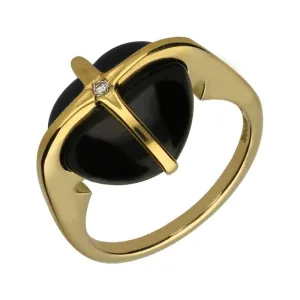18ct Yellow Gold Whitby Jet Diamond Small Cross Heart Ring