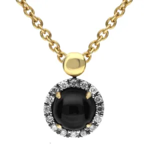 18ct Yellow Gold Whitby Jet Diamond Small Round Claw Set Necklace