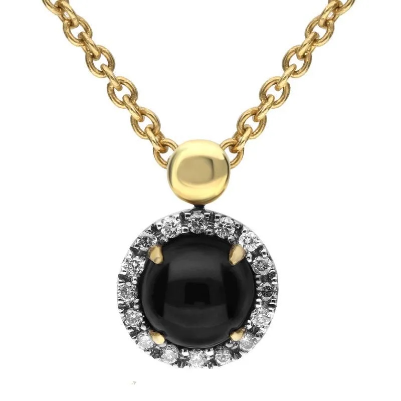 18ct Yellow Gold Whitby Jet Diamond Small Round Claw Set Necklace