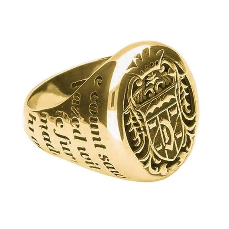 18ct Yellow Gold Whitby Jet Dracula Crest Replica Signet Ring