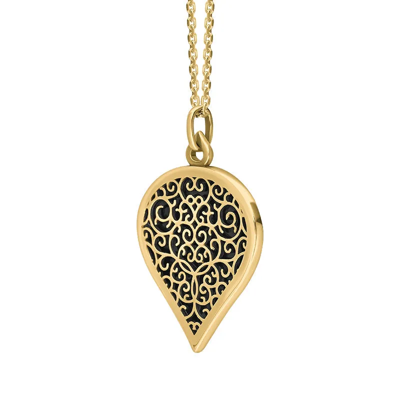 18ct Yellow Gold Whitby Jet Flore Filigree Large Heart Necklace