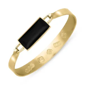 18ct Yellow Gold Whitby Jet Hallmark Wide Oblong Bangle