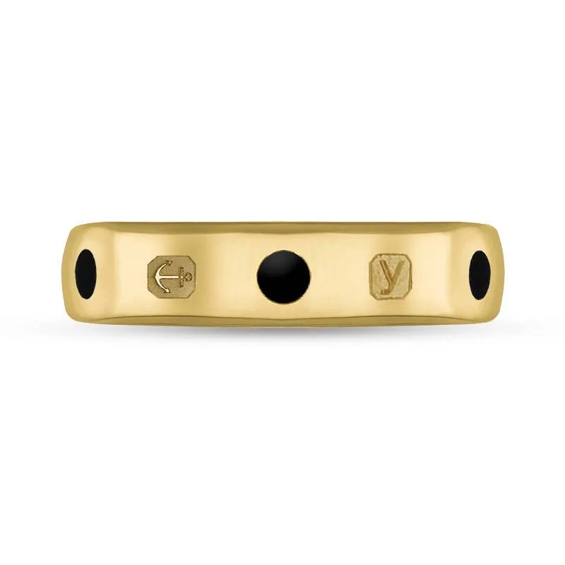18ct Yellow Gold Whitby Jet King's Coronation Hallmark 5mm Ring D