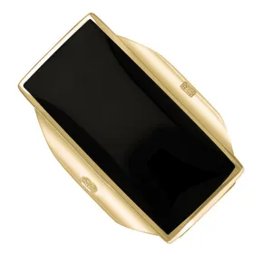 18ct Yellow Gold Whitby Jet King's Coronation Hallmark Large Oblong Ring D