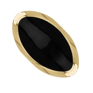 18ct Yellow Gold Whitby Jet King's Coronation Hallmark Large Oval Ring D