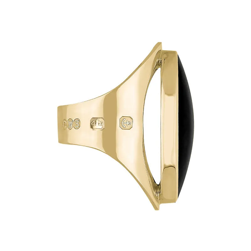 18ct Yellow Gold Whitby Jet King's Coronation Hallmark Large Oval Ring D