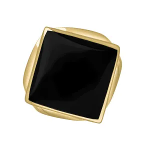 18ct Yellow Gold Whitby Jet King's Coronation Hallmark Small Rhombus Ring D